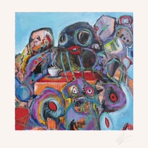 Familien kom til kaffe - kunsttryk af Michael Bundesen 50 x 50 cm