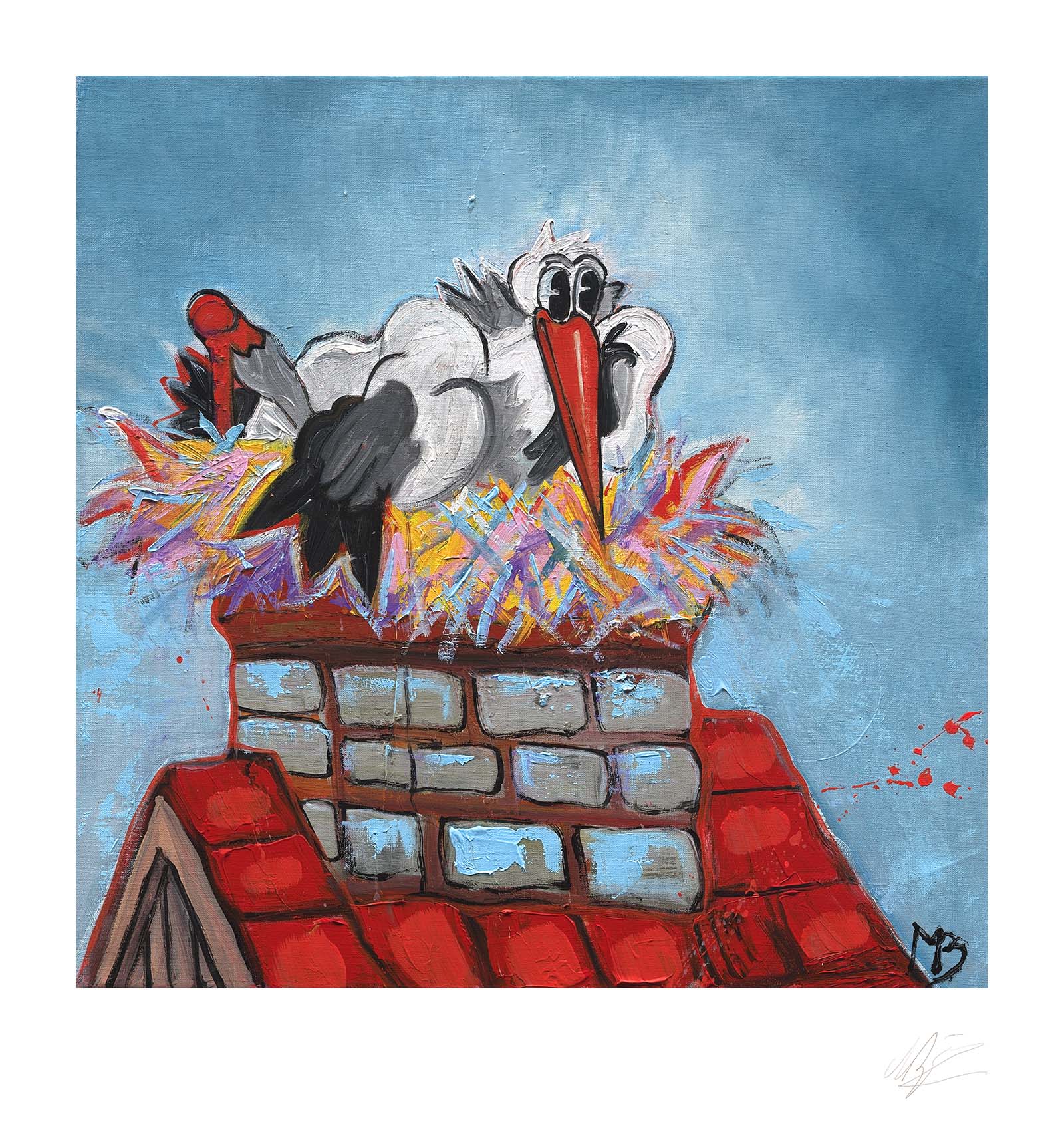 Mælkehvid forståelse på en ferie Bestil "Storken er en dejlig flyver" af Michael Bundesen - Litografisk Kunst